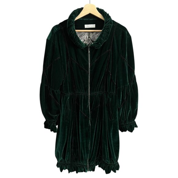 Max Mara Silk Velvet Coat Green Medium Regency Castlecore Witchy - Picture 1 of 11